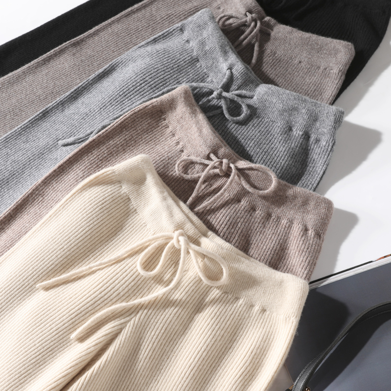 秋冬羊毛针织阔腿裤女高腰垂感坠感拖地羊绒直筒空气裤子宽松外穿