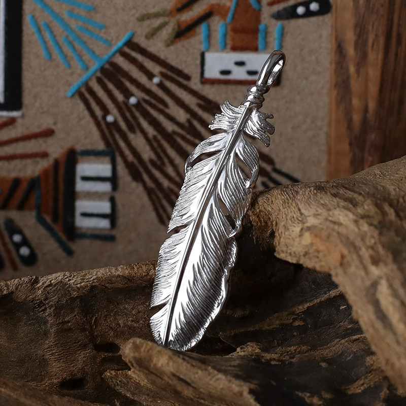 saad日本进口纯银白金涂层鹰羽吊坠坠饰项链项坠