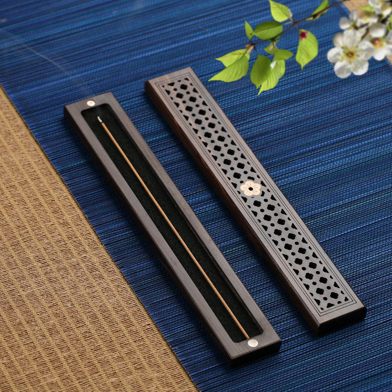 黑檀木卧香盒家用室内檀香炉 木质茶道线香盒焚香插沉香炉线香炉