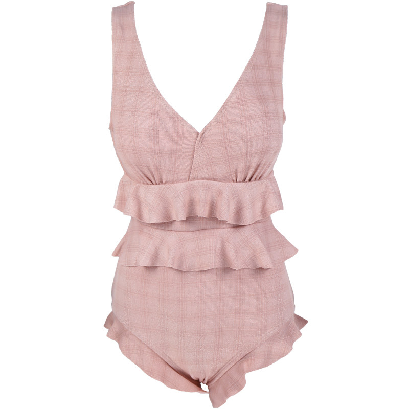 风在吹-w小调bikini连体保守小胸大胸可爱露背遮肚显瘦游泳衣女