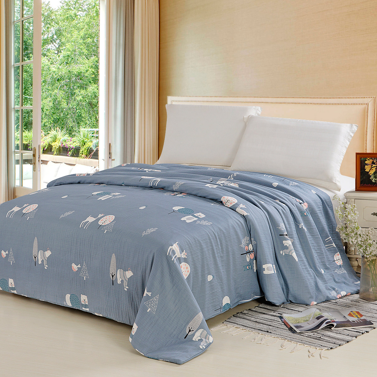 单双人套可棉纱春夏双人被罩纯棉幼儿园儿童卡通被套