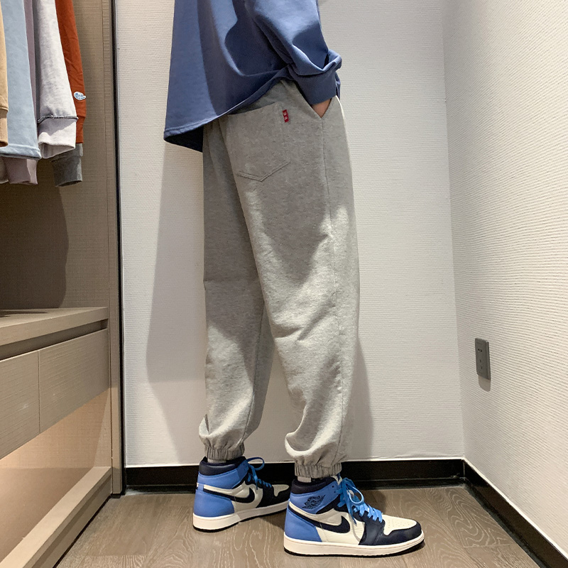 夏季束脚裤男宽松裤子休闲裤灰色运动裤薄款长裤春秋款卫裤工装裤