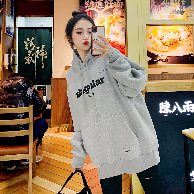 灰色早春卫衣女2022年春季新款宽松连帽超火上衣oversize外套薄款