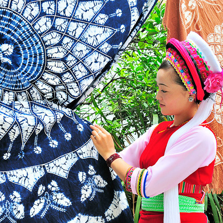 云南民族特色大理白族纯棉手工扎染大圆桌布白族扎染