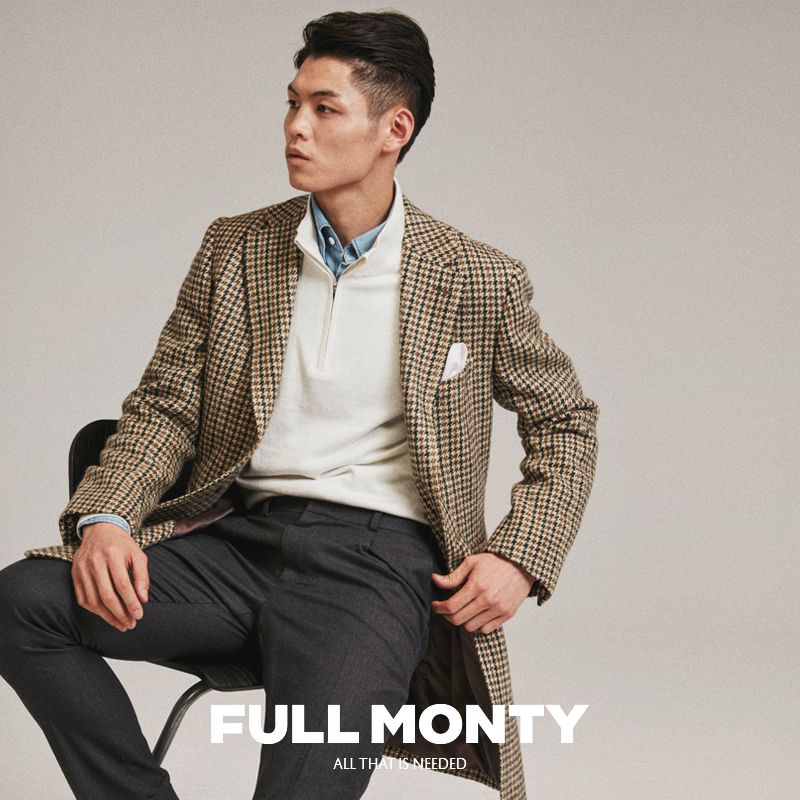 【换季折扣】千鸟格棕黄色正装大衣男士商务休闲外套秋冬男装上衣