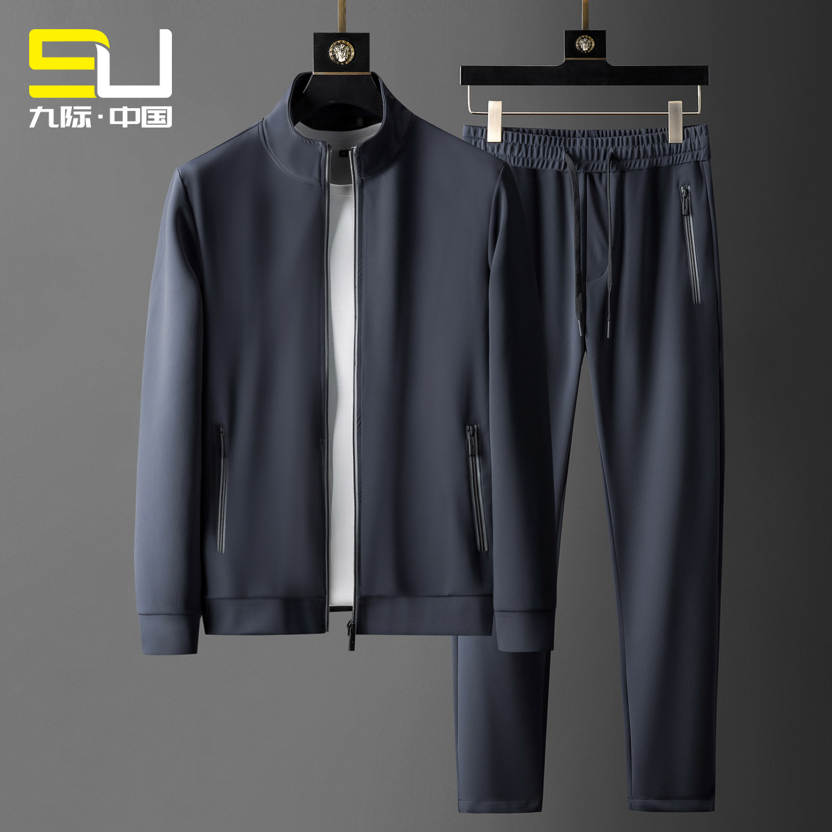 高端2022年春季中年套装男士商务休闲时尚立领棒球运动服两件套男