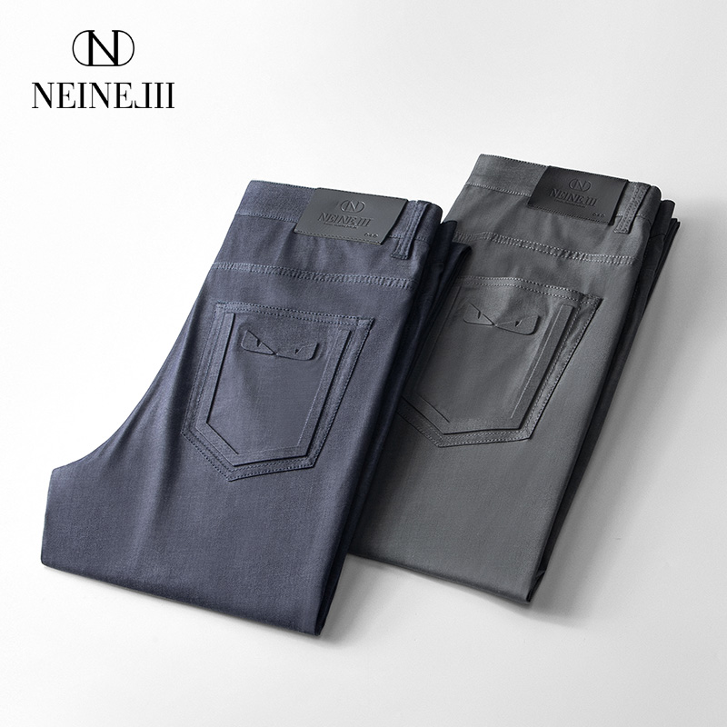 高级桑蚕丝牛仔裤男2022年夏季新款超薄男裤直筒中老年休闲长裤