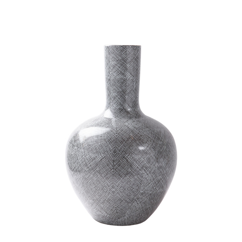 现代新古典灰色细口大肚花瓶摆件样板样板房房间摆件
