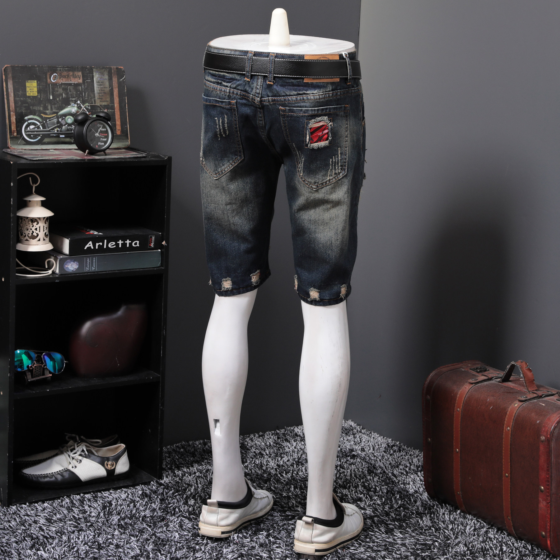 夏季破洞裤衩补丁复古牛仔短裤修身大码五分牛仔裤