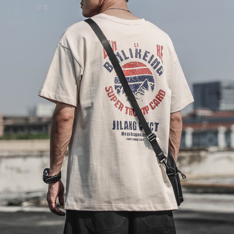 2022新款印花短袖t恤男夏季 潮流潮牌百搭半袖日系纯棉宽松上衣服