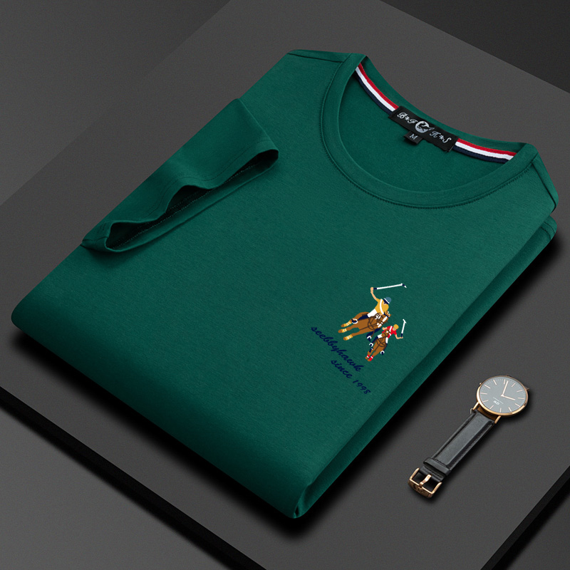 圆领短袖t恤男夏季纯棉polo衫2022新款男士大码保罗中老年爸爸装