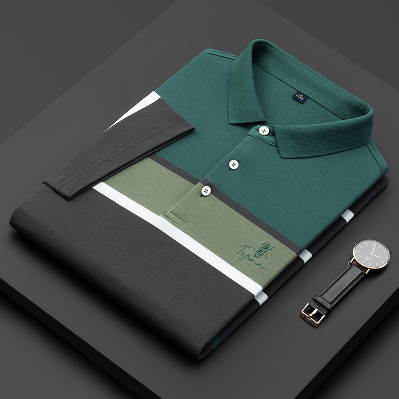 polo衫男短袖t恤夏季薄款高端男士条纹刺绣半袖保罗翻领纯棉体恤