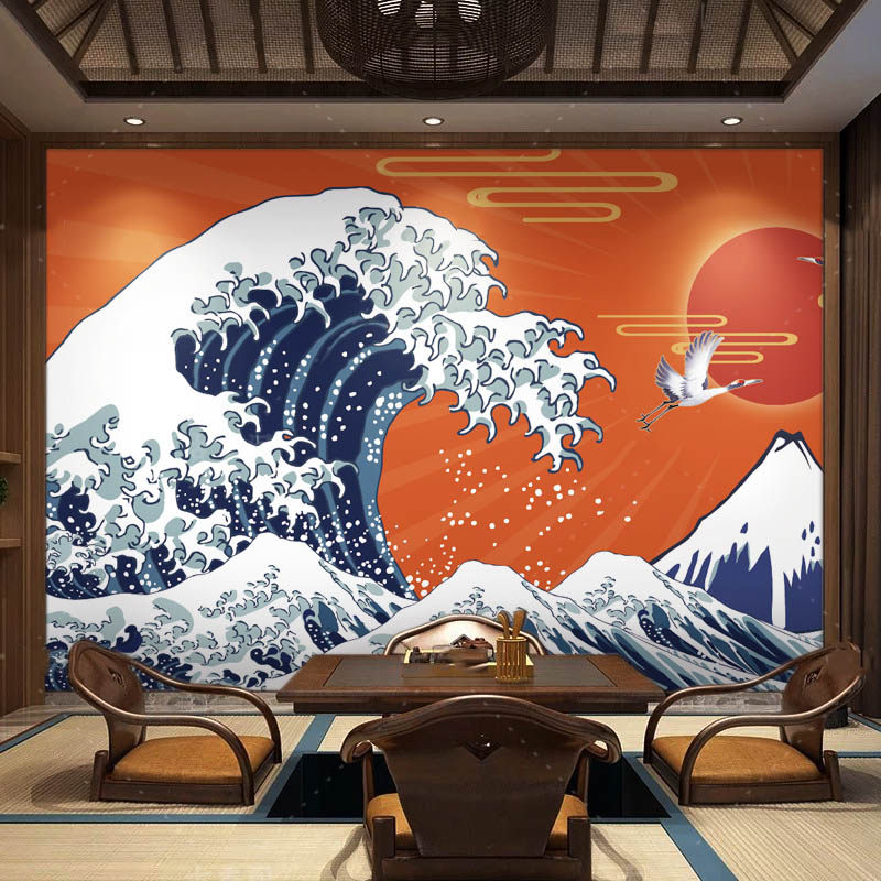 日式墙纸和风壁画自粘墙面装饰饭店背景墙餐厅定制壁画