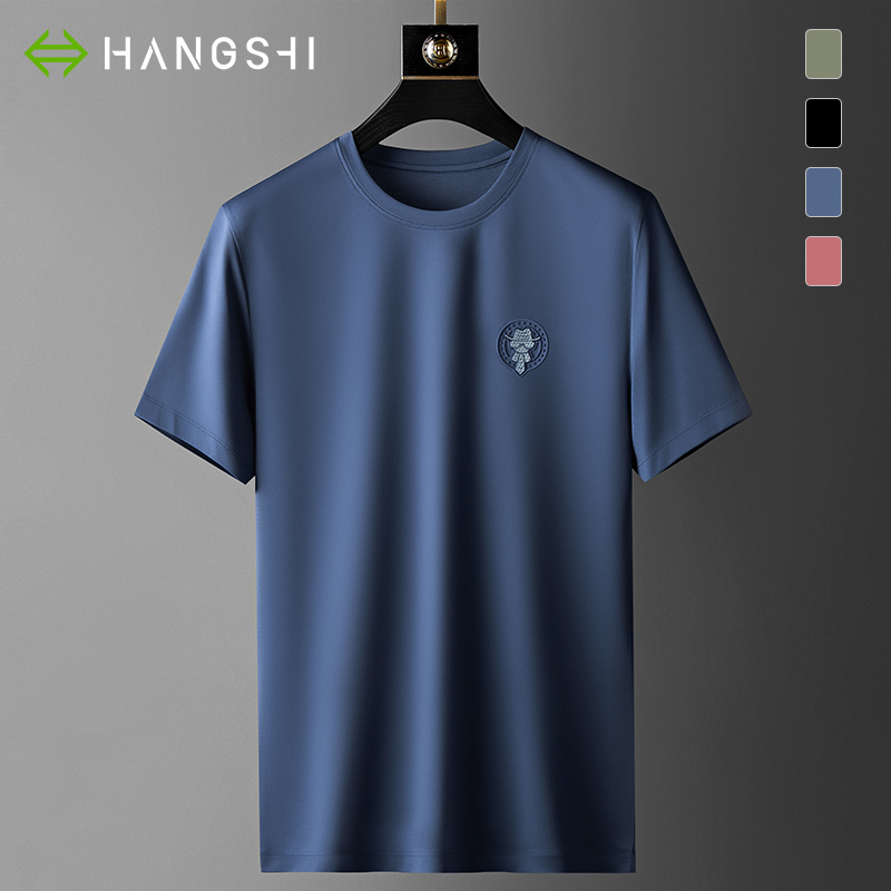 高端液氨80支丝光棉短袖男士圆领夏季款冰感半袖潮流长绒棉t恤男