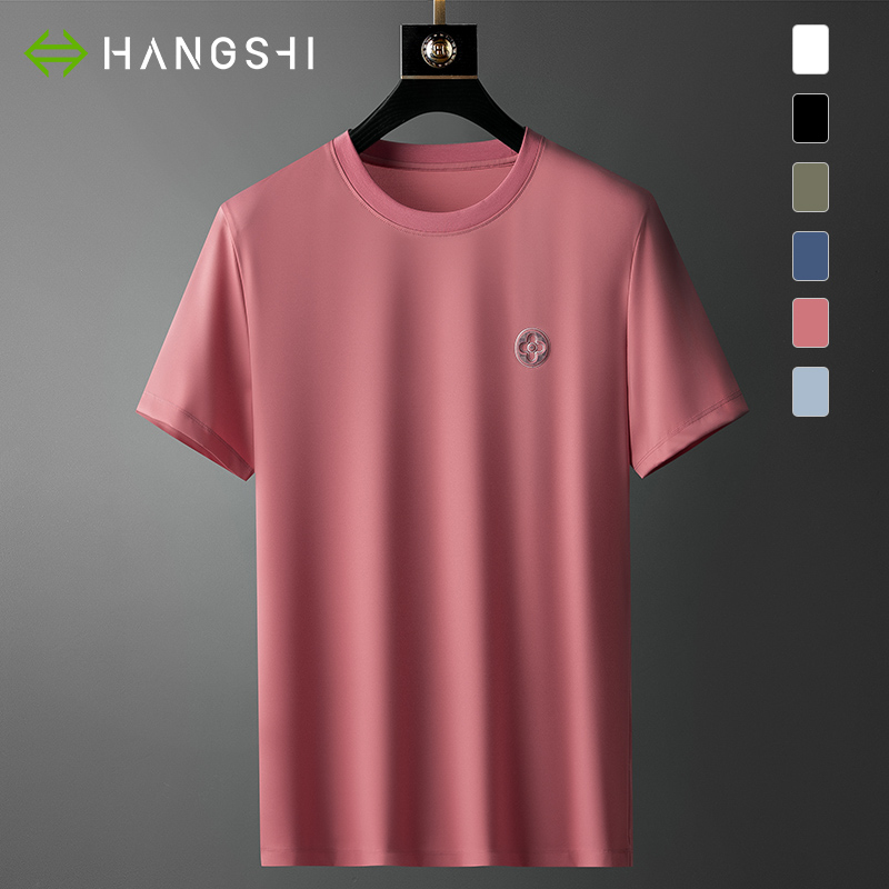 双面丝光棉高端冰丝t恤男士2022年夏季新款中老年圆领冰感短袖男