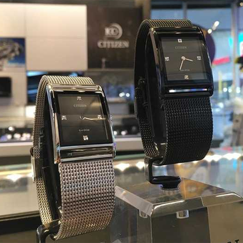 代购手表男方形石英表西铁城方形男表黑色光动能手表男高级感