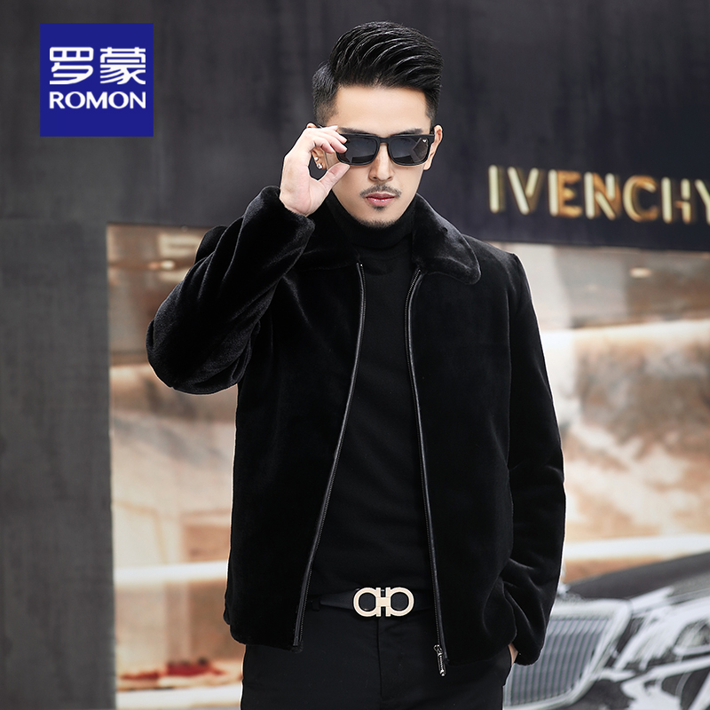 罗蒙冬季貂皮大衣男士金貂绒中年翻领海宁皮草休闲加厚羊剪绒外套