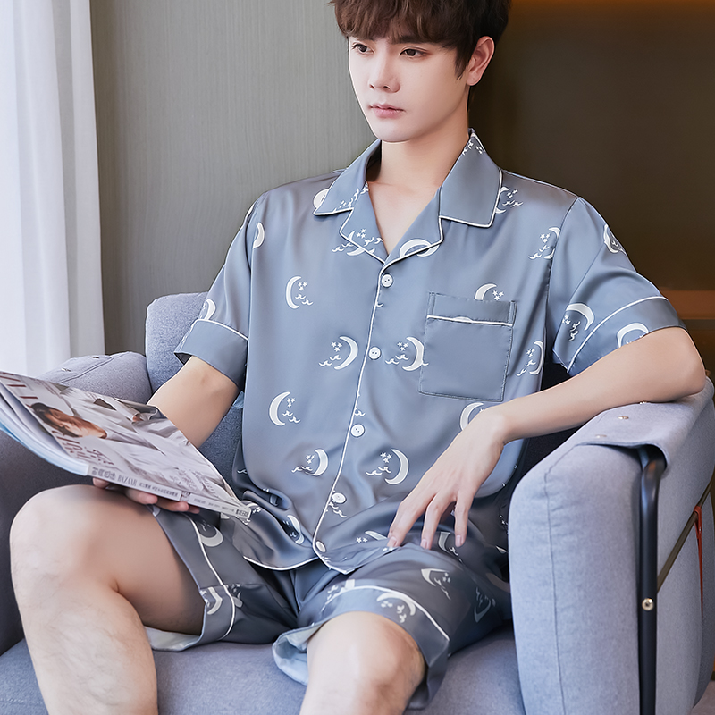 夏天短裤家居服青年可外大码冰丝男士短袖夏短袖睡衣