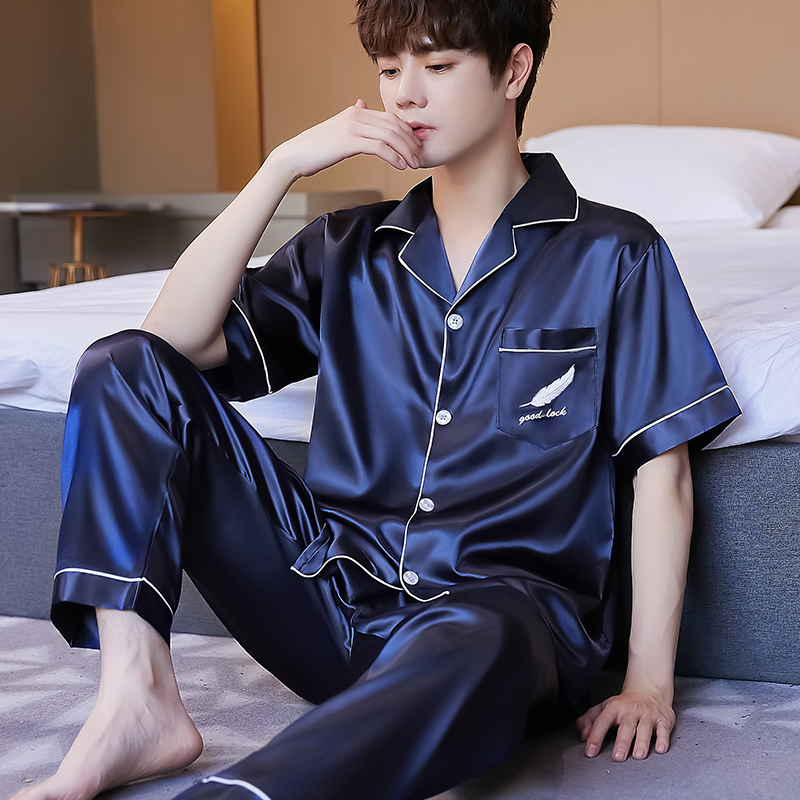 男士睡衣夏季短袖薄款丝绸冰丝春夏青年中年睡衣