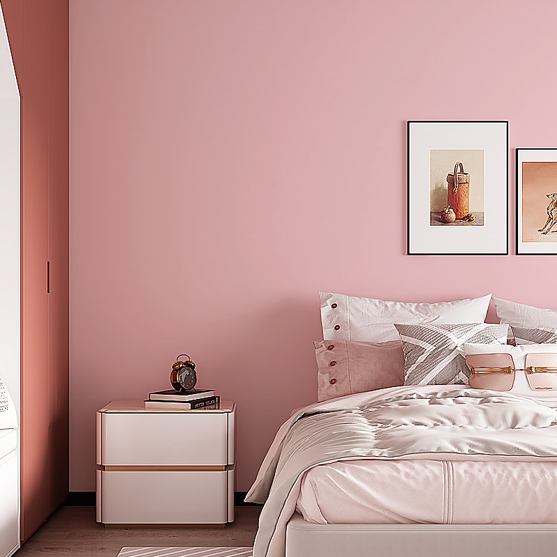 少女淡粉壁纸粉色公主粉浅藕粉肉粉儿童墙纸无纺布墙纸