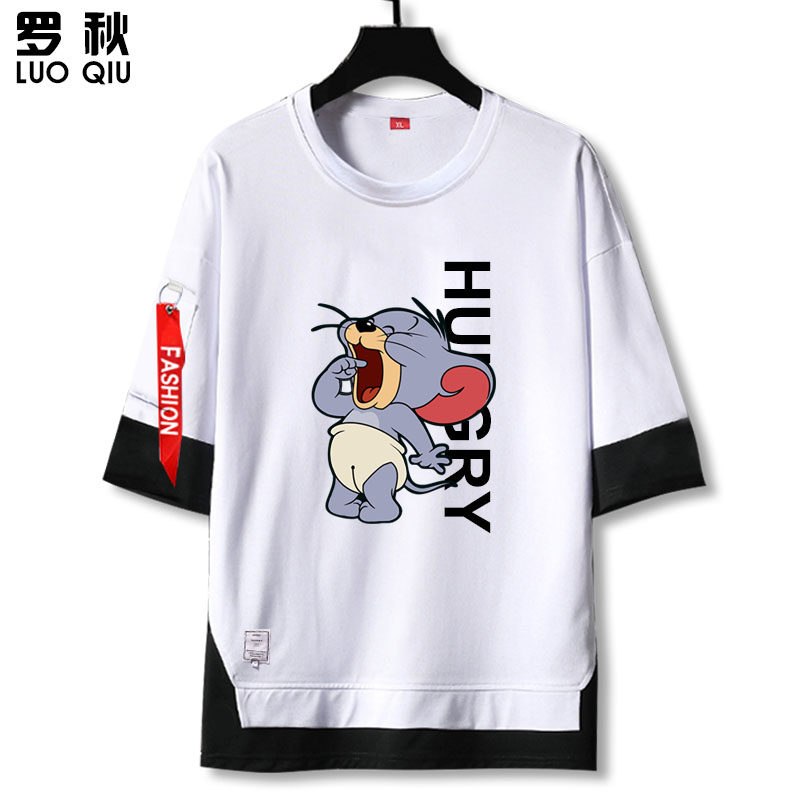 2020新款猫和老鼠泰菲tuffy可爱ins短袖t恤衫男女5五分袖衣服中袖
