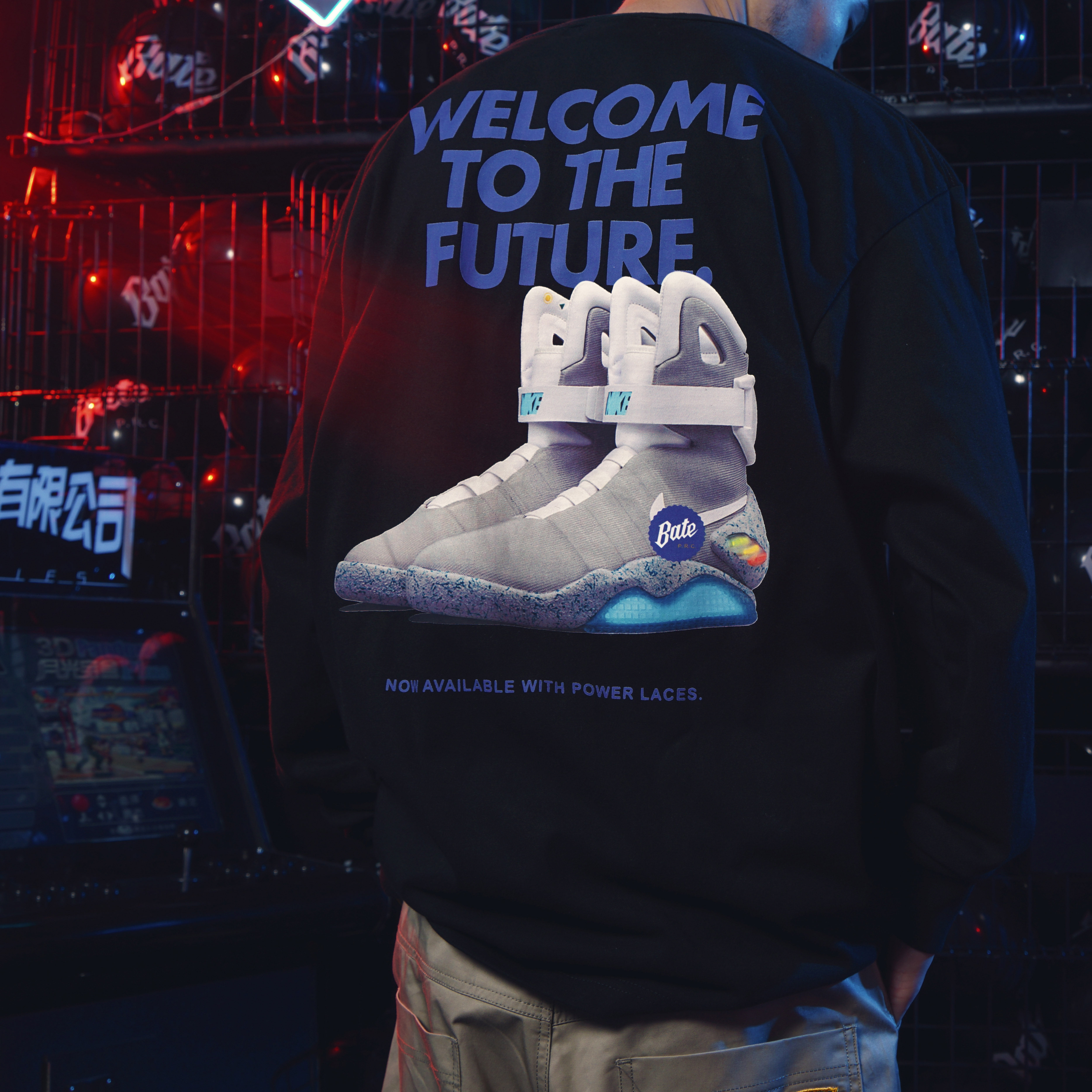 battles国潮秋季球鞋文化印花回到未来纯棉宽松t恤