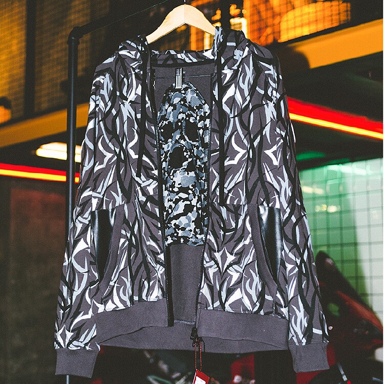 鞋门clotalienegra黑色荆棘卫衣拉链面罩连帽外套卫衣