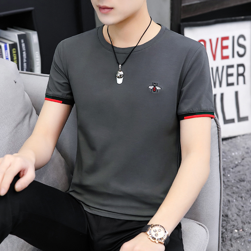 2022小蜜蜂短袖t恤男修身韩版半截袖男时尚百搭帅气潮牌体恤男dx