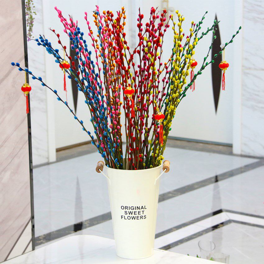 银柳客厅招财干花仿真花鲜枝彩色红色年宵花卉花卉