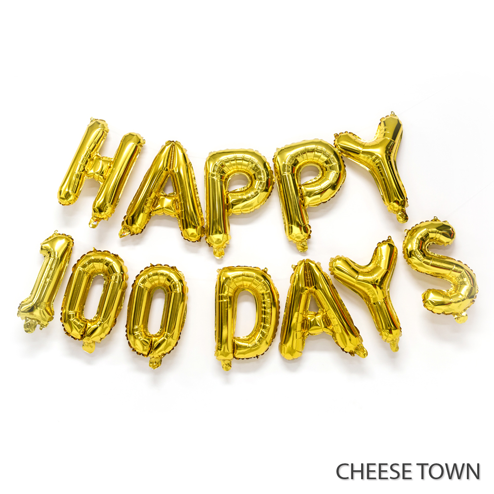 可悬挂16寸happy100days字母铝膜气球百天快乐宝贝婴儿气球