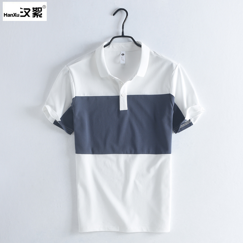 汉絮撞色拼接短袖Polo衫男士翻领休闲衣服青年韩版潮流修身T恤男