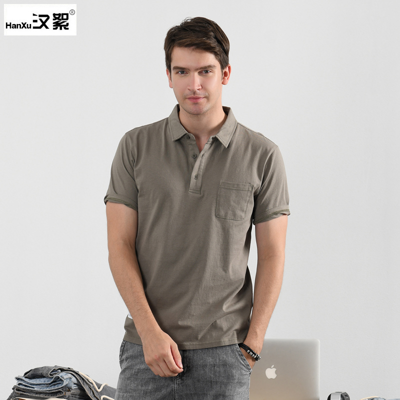 汉絮2022夏季纯棉短袖t恤男翻领纯色上衣男士潮流休闲保罗polo衫
