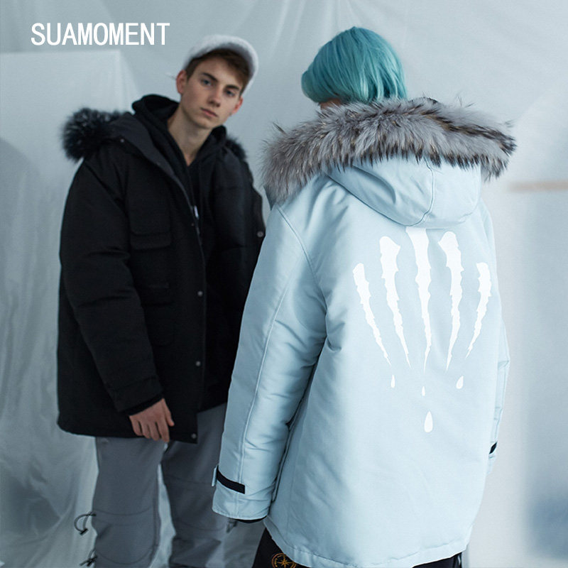 suamoment血爪抓痕三代多口口袋中长棉服情侣棉袄棉衣