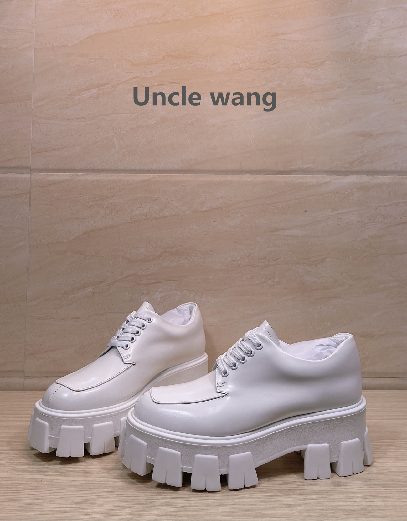 unclewang漆皮齿轮底单厚底松糕乐福鞋小牛皮单鞋