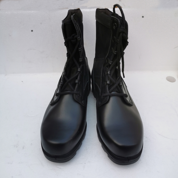 库存老式战训靴男头层牛皮高帮系带方头中筒战术靴防砸防扎保真