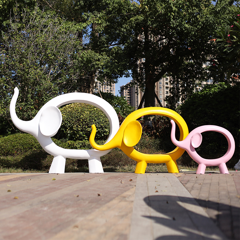 户外玻璃钢雕塑大象草坪公园园林拍照卡通景观装饰摆件