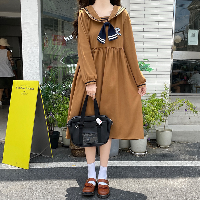 女大童海军风连衣裙12秋装13初中学生14甜美小清新15岁日系长裙子