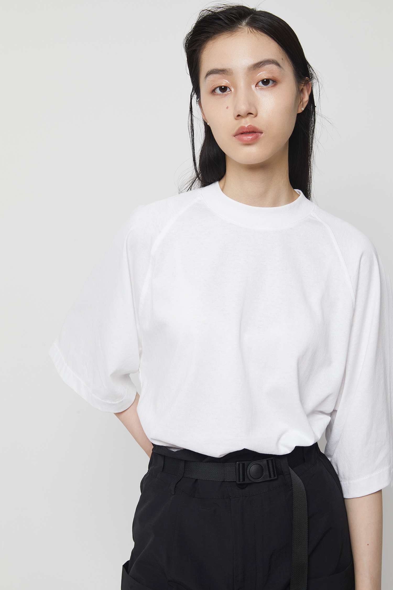 oversizedwidesleevetee插肩袖小领口罗纹宽松t恤