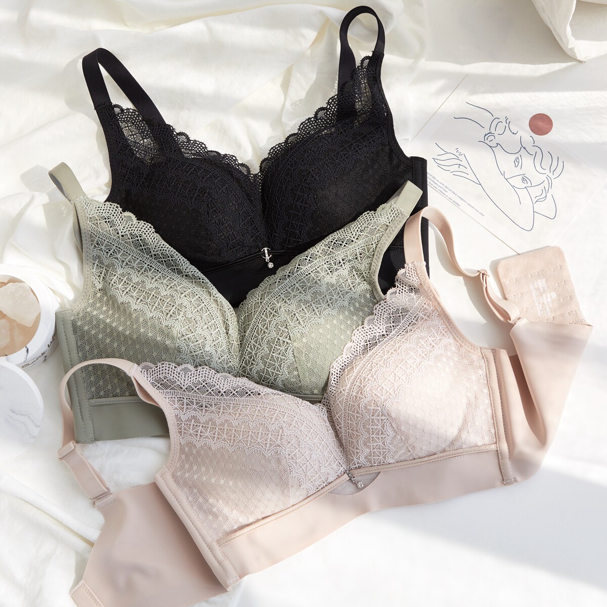 米图托收文胸大小蕾丝整型调整副乳薄款内衣文胸