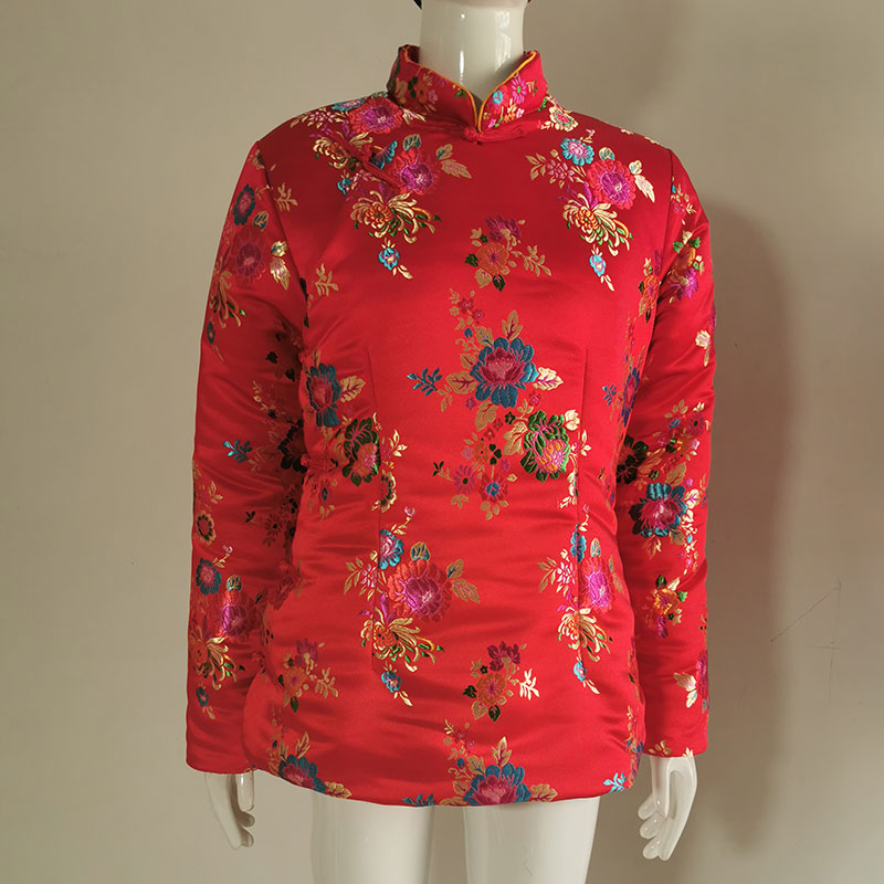 锦缎棉花棉衣偏襟立领新娘棉袄盘扣棉衣