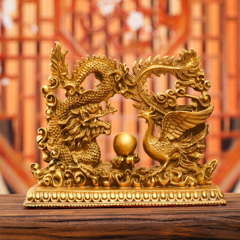 摆件纯铜龙凤一对龙凤戏珠龙凤呈祥家居客厅卧室创意摆件