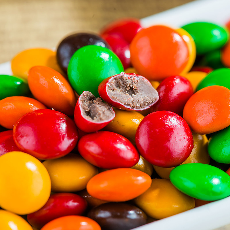 彩色巧克力豆糖果mm豆可可豆 创意角马瓶朱古力零食70g*12盒装