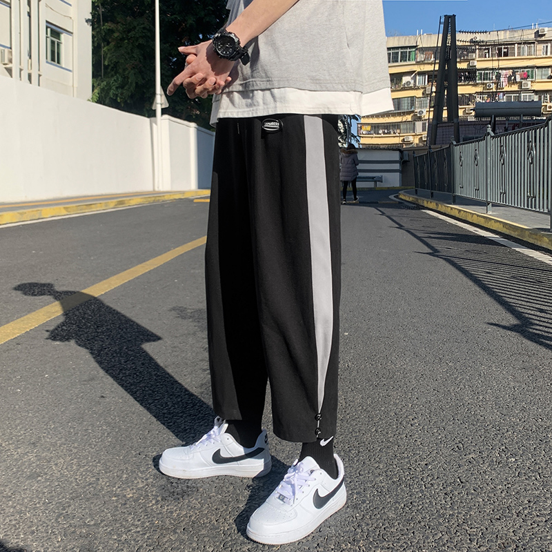 港风宽松直筒休闲裤男学生垂感束脚九分裤夏季薄款韩版时尚运动裤