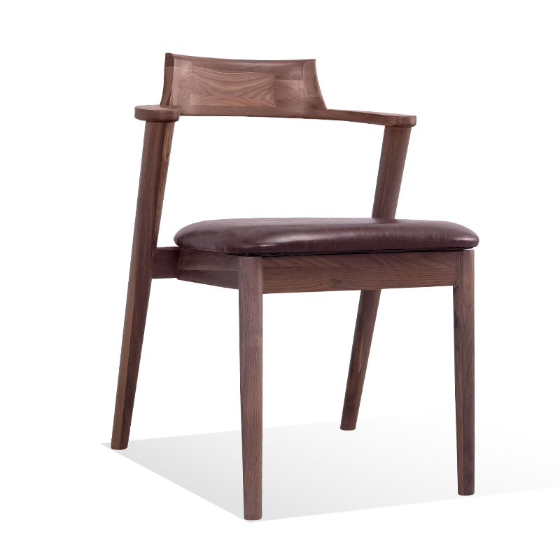 知梵仕黑胡桃牛头椅原木实木橡木靠背餐椅办公椅日式简约椅子木凳