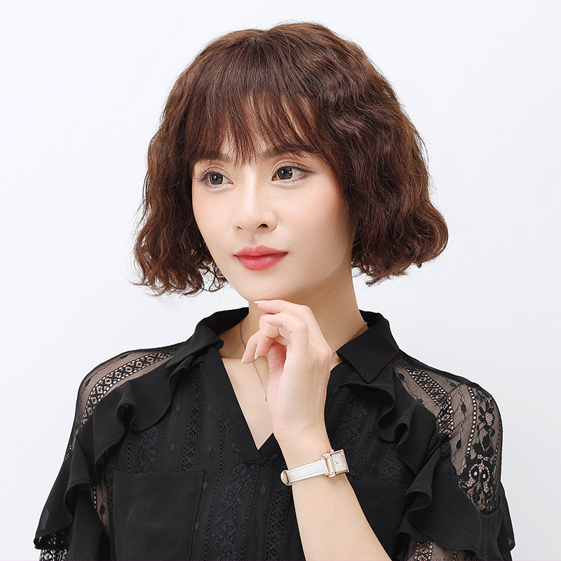 假发发套短发妈妈中长短卷发羊毛卷头套女真发发日常整顶假发