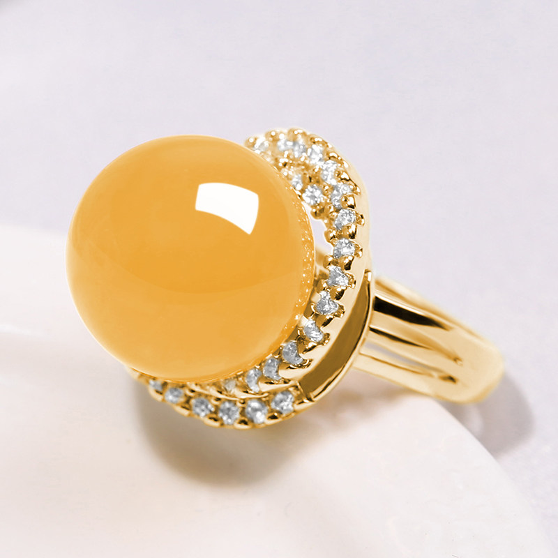 纯天然纯银指环s925调节可调开口翡翠圆珠玛瑙戒指