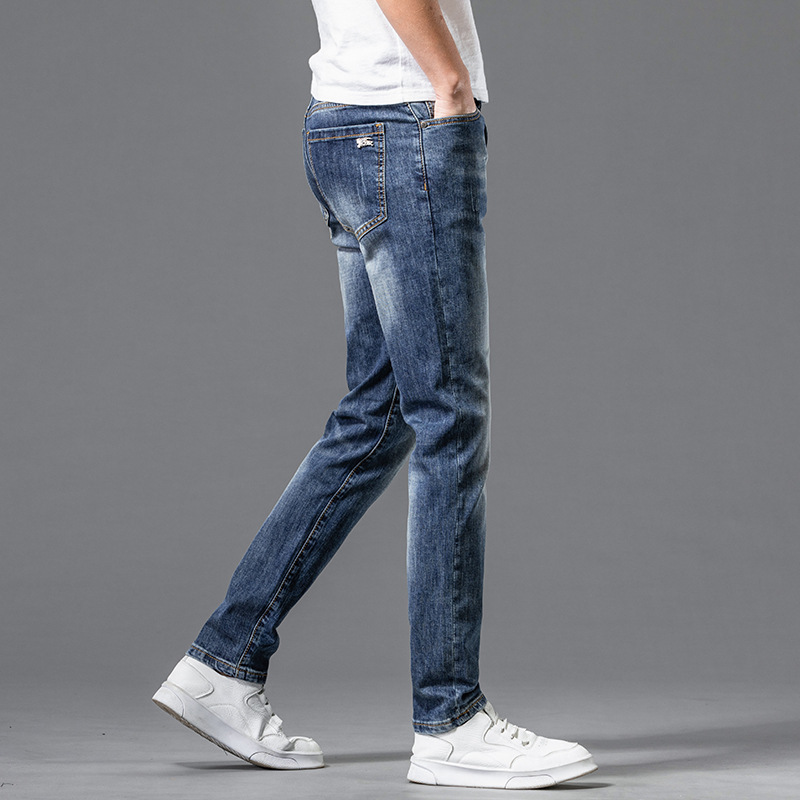 巴宝莉纯色牛仔裤男士2022夏季薄款修身小脚弹力潮流长裤水洗春装