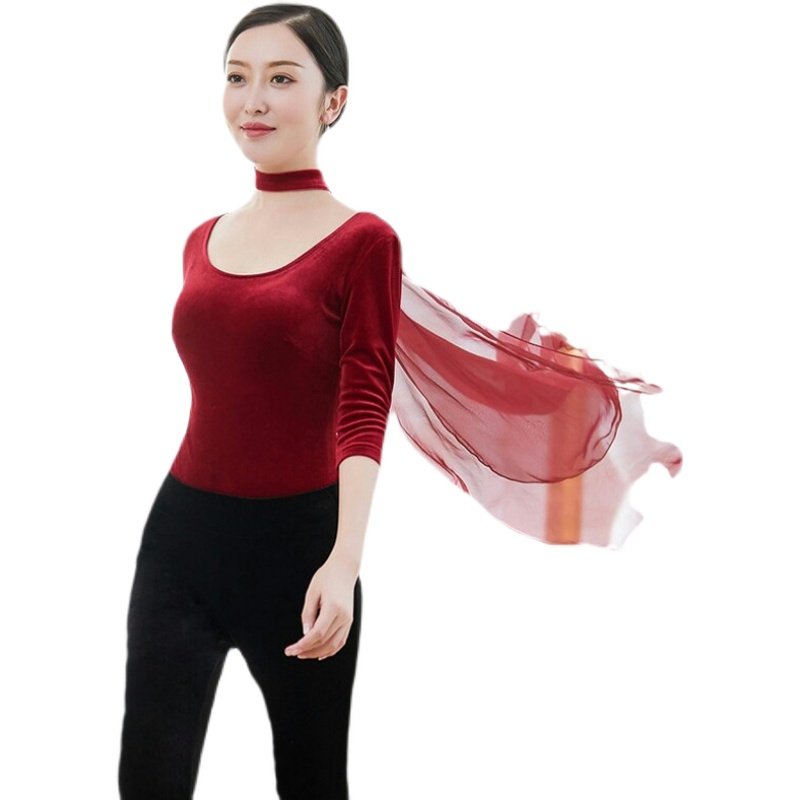 形体服女连体套装秋冬季2020新款金丝绒带暗扣长袖舞蹈服培训走秀