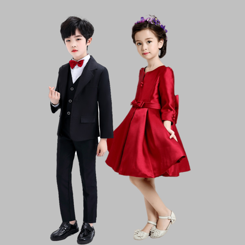 儿童演出服演出套装马甲西服男童公主合唱礼服儿童演出服