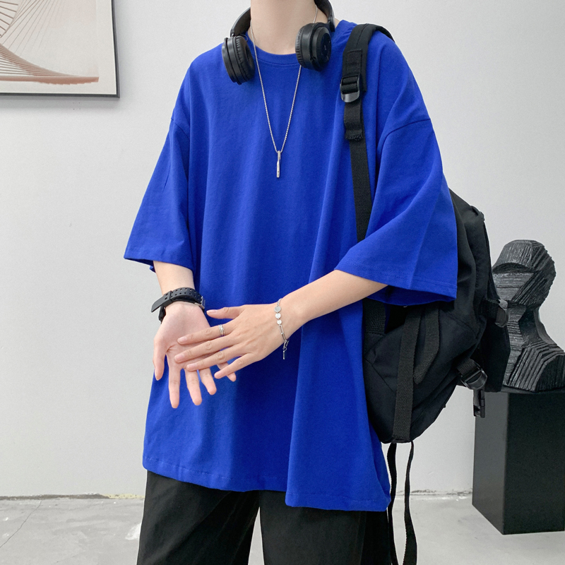 克莱因蓝t恤男短袖潮牌潮流ins港风宽松纯棉上衣夏季白色半袖体恤